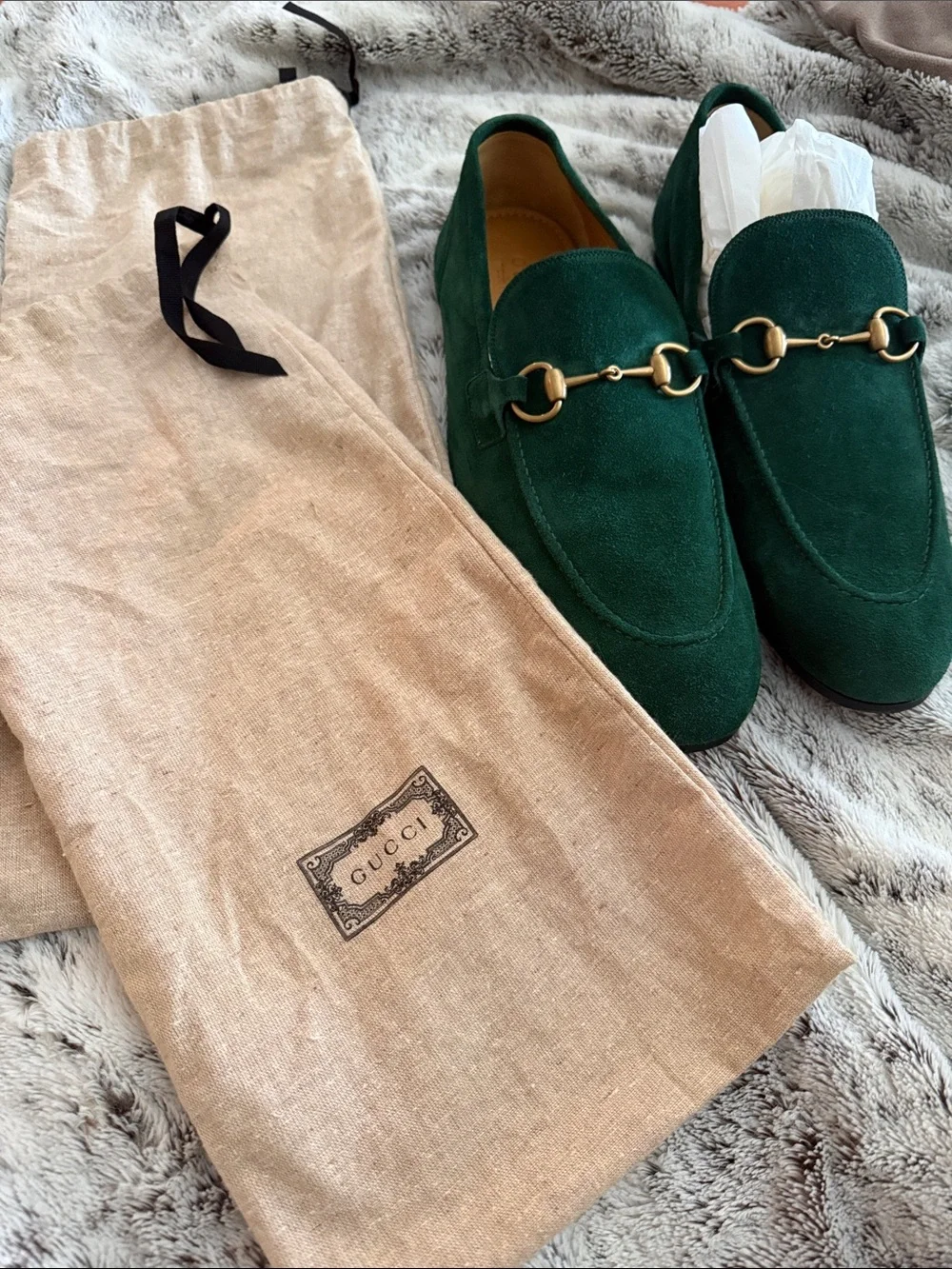 Gucci Green Suede Horsebit Loafers